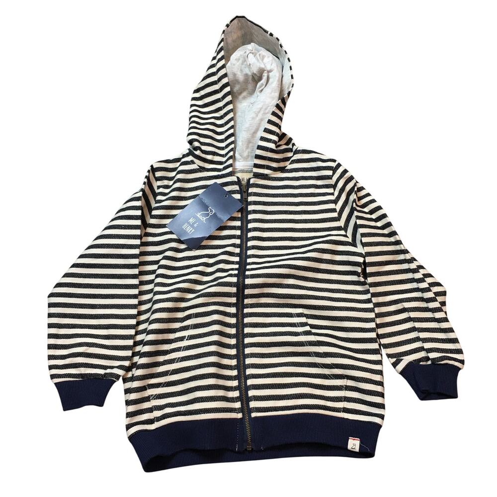 NWT Me & Henry Kids Hoodie 3/4Y Black White Striped Zip-Up Cotton